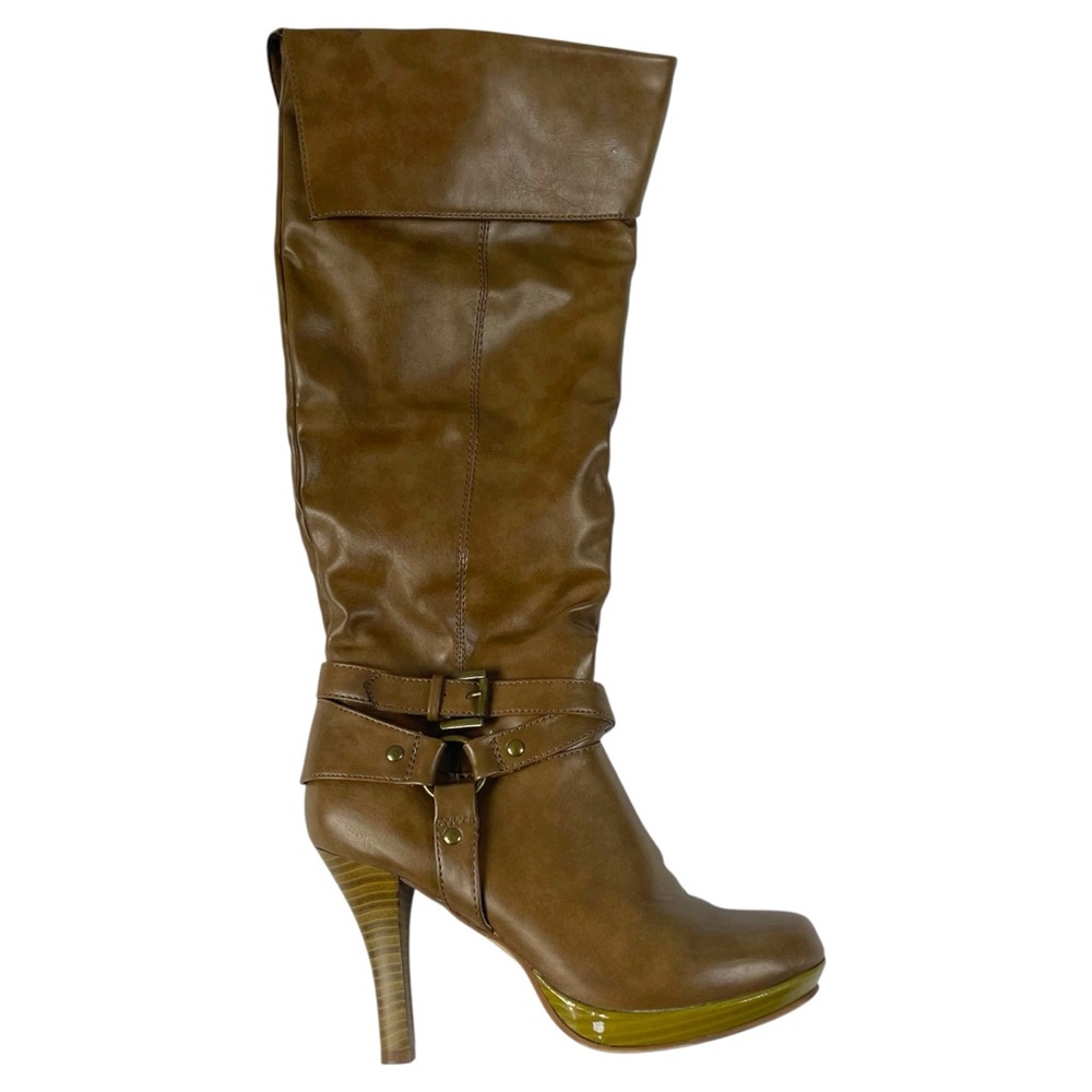 Rampage Baylor Knee High Heeled Boots 9 Camel Women Platform Contemporary Edgy